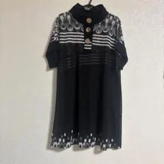 ブラック/ホワイト シースルーチュニック 半袖