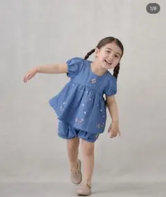 petit main プティマイン【リンク】いちご刺繍パフチュニック90 ブルー