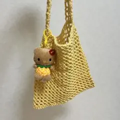 ハンドメイド　メッシュバック　編み物　黄色