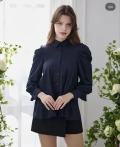 poláura プリーツリボン2WAYブラウス navy - メルカリ