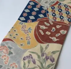 名古屋帯 正絹 紬 染めの素敵な花 九寸