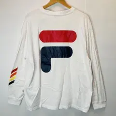 90-00s FILA 超デカロゴ 長袖Tシャツ ホワイト L-XL相当
