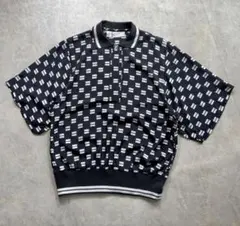 90s USAレーヨン プルオーバー 半袖 シャツ 12 総柄 モノトーン 古着のサムネイル