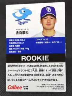 金丸夢斗 ルーキーカード 中日ドラゴンズ プロ野球チップス2025 第2弾