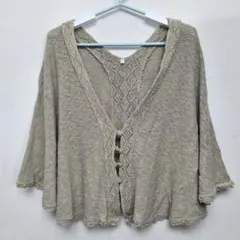 【美品】SELF SERVIS ベージュ 半袖カーディガン L 透かし編み 綿麻のサムネイル