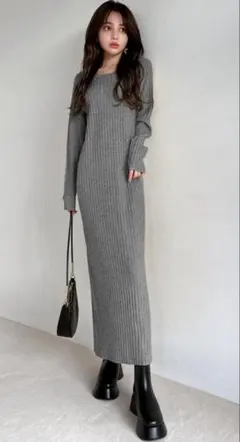 【新品】GRLグレー リブニット ロングワンピース