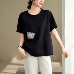 オシャレ Tシャツ レディース レース柄 ポケット付き 大きいサイズ 3色展開