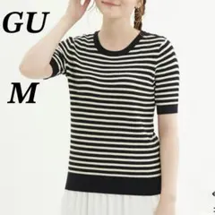 【美品】GU ボーダーショルダーボタンセーター　リブニット　半袖　春服　万能