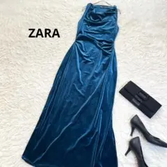 美品✨ ZARA ザラ ベルベットワンピース ドレス ドレープ ベロア ロング丈