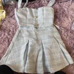 水色チェック柄キャバドレス