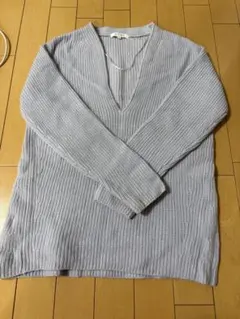 PLST リブ編み Vネックセーター M