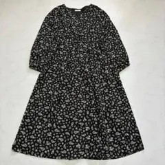 earth music&ecology ロングワンピース 花柄 黒F（G283）