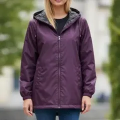 美品 ジャケット L相当 紫 フード付 裏地総柄 ジップアップ 袖ゴム