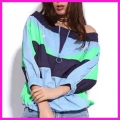 美品 レディース x-girl オフショル ナイロン プルオーバー 配色