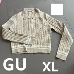 GU ベージュ ケーブル編みポロセーター