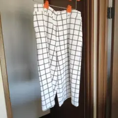 ホワイト・ブラック チェック柄 ワイドパンツ