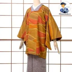 和装コート 道行 正絹 水面柄 黄土や渋オレンジのグラデ【未使用品】A-0889