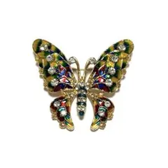 B681 蝶々 昆虫 マルチカラー エナメル ラインストーン ゴールド ブローチ