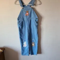 メゾピアノ130ウサギ青いコーデュロイオーバーオール美品ヴィンテージ