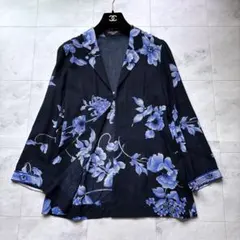 未使用級☆レオナール ジップカーディガン 花柄 トリム 42 カンカン調