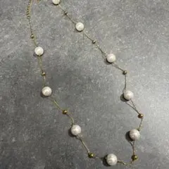 パールとボールのネックレス　ステンレス　ステーションネックレス