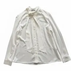 theory luxeホワイトボウタイリボンとろみ長袖ブラウス38セオリー白