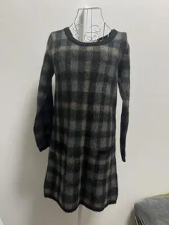grove グローブ　チェック柄 ニットワンピース　ブラック　Mサイズ
