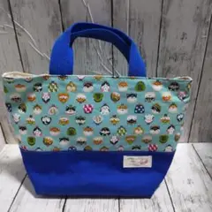 ハンドメイド☆トートバッグ(がま口財布柄青色)