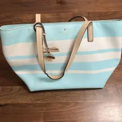 kate spade 水色と白のストライプ トートバッグ