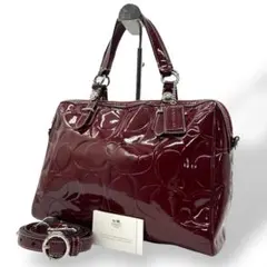 良品 672 コーチ トートバッグ 2way オプアート パテントレザー