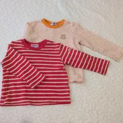 miki house 長袖ボーダー柄カットソー 2枚組 サイズ90 赤/オレンジ