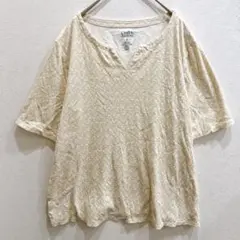 クロフトアンドバロー Vネック 総柄 M 半袖 カットソー ベージュ 綿 100