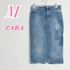 ZARAザラ　ライトブルー　デニムタイトスカート　ミディアム丈