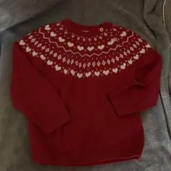 H&M 赤 ハート柄 ニットセーター 2-3Y 90-100cm