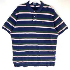 ラルフローレンPoloRalphLauren半袖ポロシャツロゴ刺繍ボーダーブルー