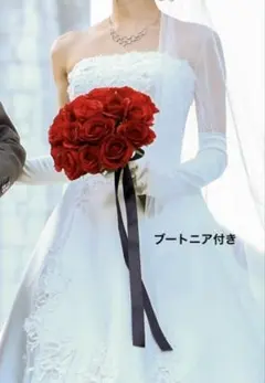 挙式 前撮り バラ ブーケ アーティフィシャルフラワー 深紅 赤 造花 ラウンド