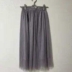 GU チュールプリーツロングスカート グレー S