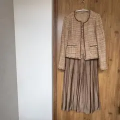 ベージュ ツイード セットアップ　入園式　入学式　セレモニースーツ