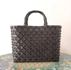 PPバンドバック、プラカゴ、かごバック、エコバッグ、ブラック