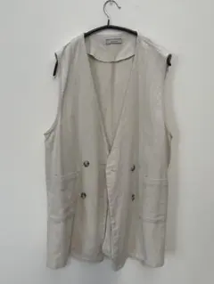 ベージュ ダブルボタン ノースリーブベスト M