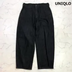25年モデル ユニクロ ワイドテーパードジーンズ ブラック メンズ M