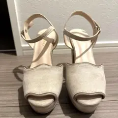 エスペランサ　ベージュ オープントゥ サンダル 高ヒール