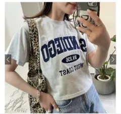 最終値下げ！カレッジロゴ刺繍ショート丈Tシャツ[mf023]