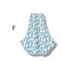 リーフ柄ワイドパンツ 【F】 総柄 フレア 変形裾 薄手 カジュアル