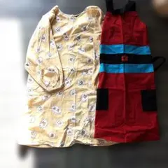 手作りの長袖エプロンとエプロンセット