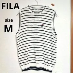 FILA フィラ サマーニット ベスト M ボーダー ホワイト ダークネイビーのサムネイル