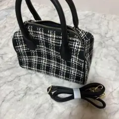 美品チェックツイードハンドバッグ2wayショルダーjky2k黒ブラック白ホワイトのサムネイル