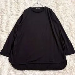 y7188 良品✨ロング丈長袖カットソー 黒 オーバーサイズ Aライン ゆったり