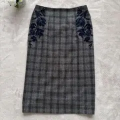 エバンスデラックス タイトスカート 刺繍入り チェック柄 上品 S
