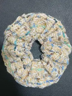 NEWブルーベージュミックスツイードシュシュ